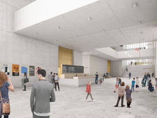 Imposante Eingangshalle mit Marmorboden und Steinwänden